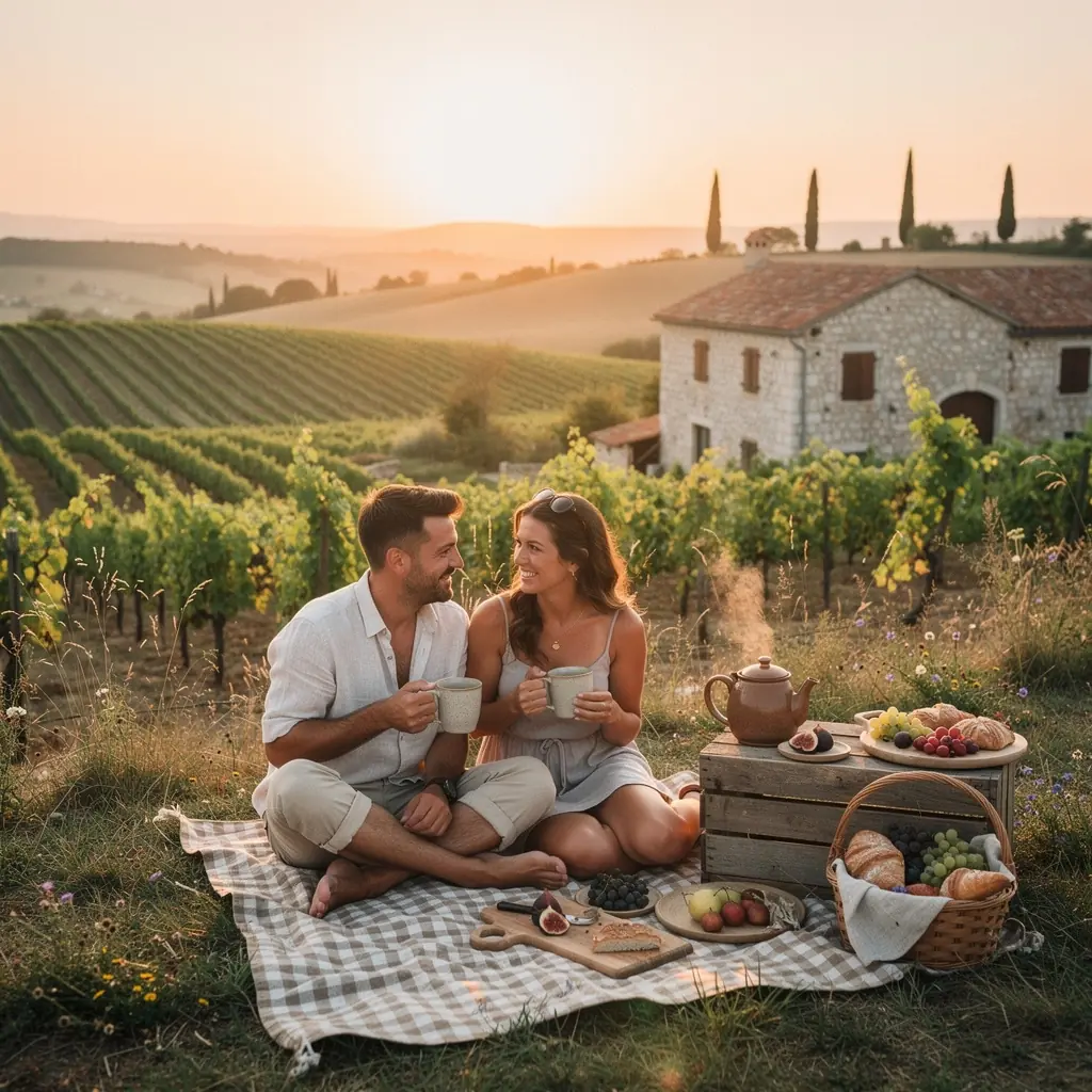 Pogled na mirnu rijeku s čajem u ruci na sunčanom danu